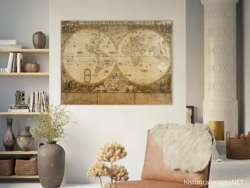 Ancient historic map of 1660 Nova Totius Terrarum Orbis Tabula by Frederik de Wit