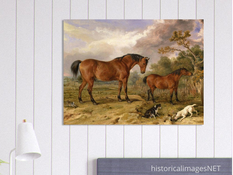 Old painting of horses by James Ward 1835. Portrait of Reformer, Blucher, Tory and Crib.