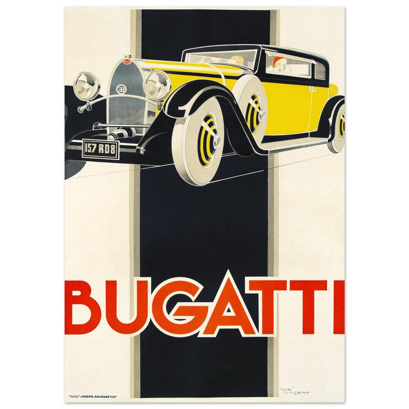 Bugatti vintage car advertising print  by René Vincent.