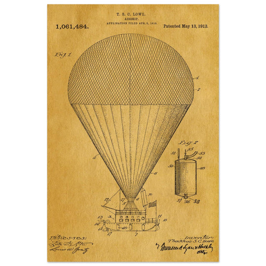 Airship patent drawing by T S C lowe Air balloon illustration