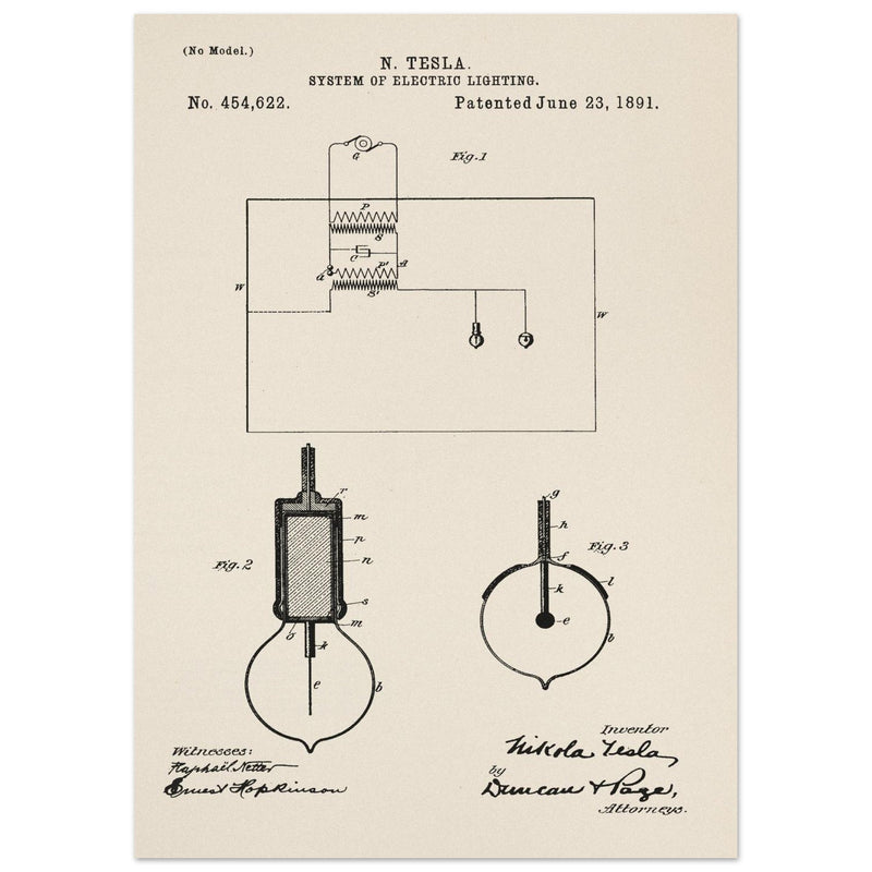 Electric Lighting patent  by Nikola Tesla.