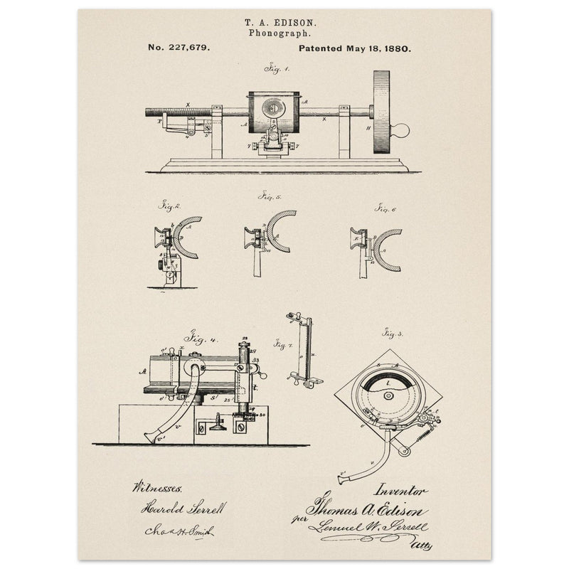 The Phonograph patentby Thomas Alva Edison. Patent 227679