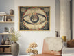 Vintage planet earth world map. Antique retro universe illustration. Zodiac astronomic chart.
