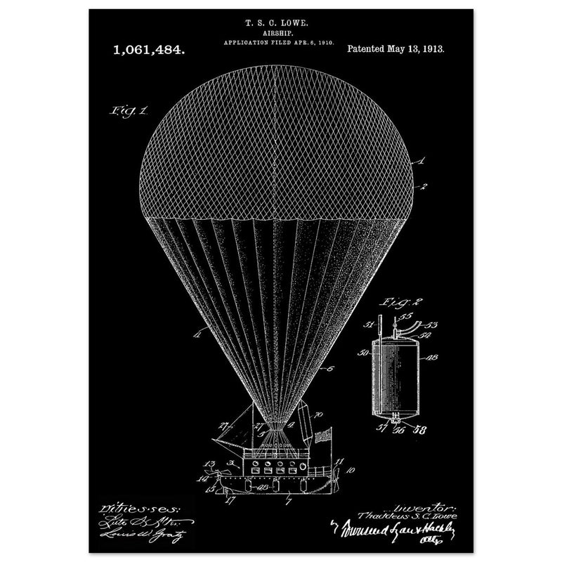 Airship patent drawing by T S C lowe Air balloon illustration