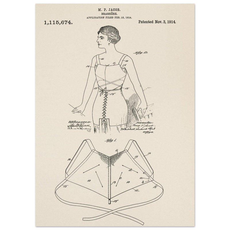 Brassiere patent drawing by M P Jacob.