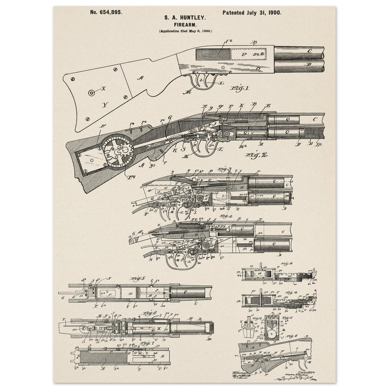 Firearm historic patent 1900. Matte paper