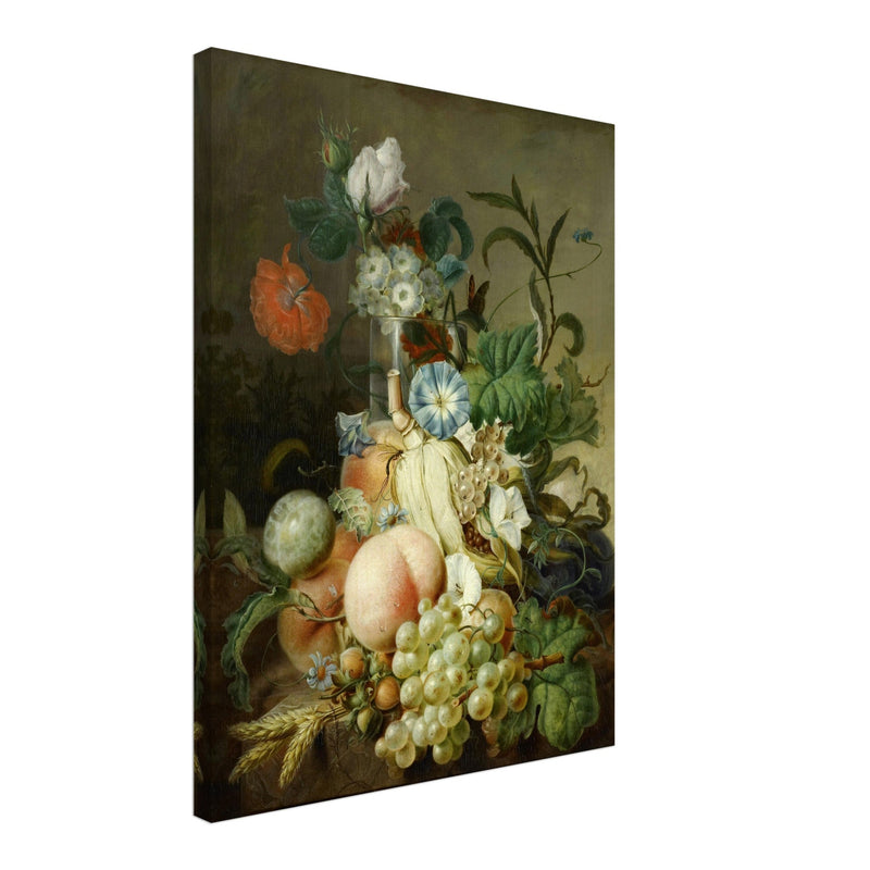 Canvas Still Life with Flowers and Fruit painter Jan Evert Morel XIX Century Canvas reproduction of beautiful flower bouquet