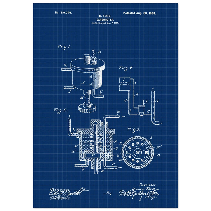 Carbureter vintage patent illustration by John Ford.