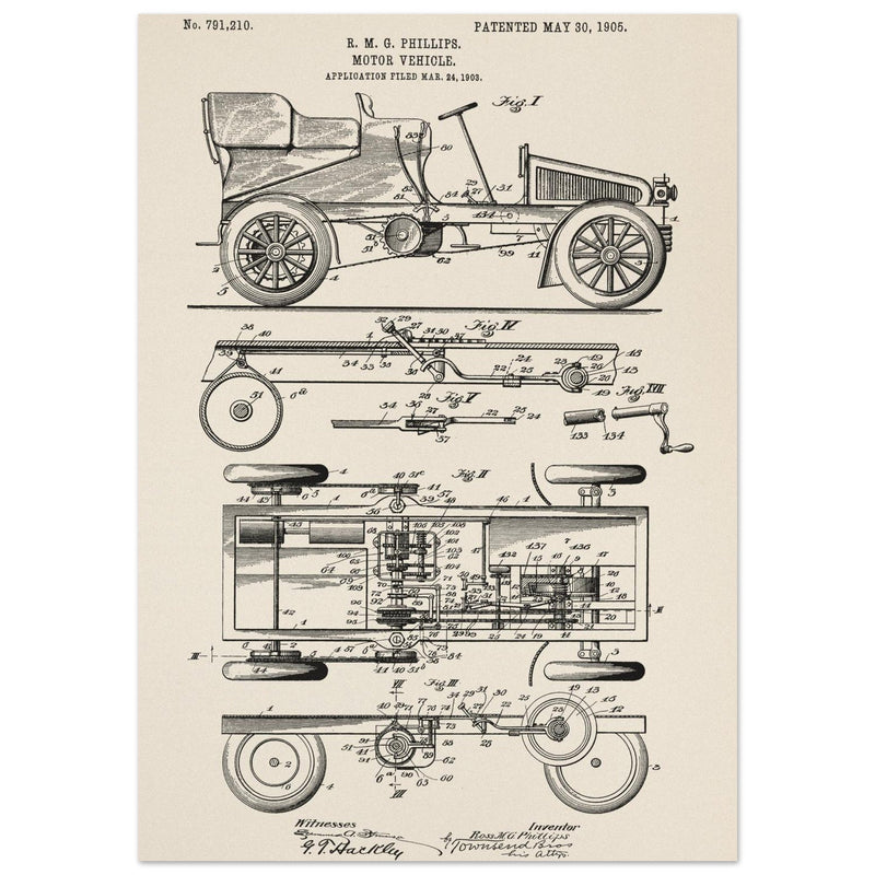 Motor Vehicle patent. Vintage car illustration.