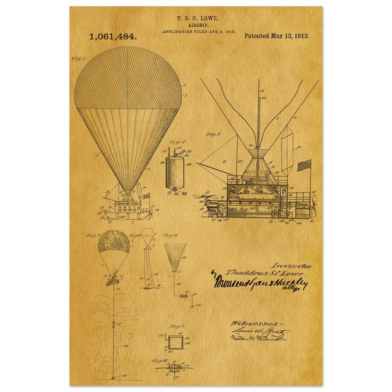 Airship patent illustration by T S C Lowe. Air Balloon