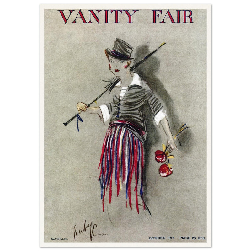 Vanity Fair cover magazine vintage illustration October 1914 by Rabajoi: A refugee from Paris.