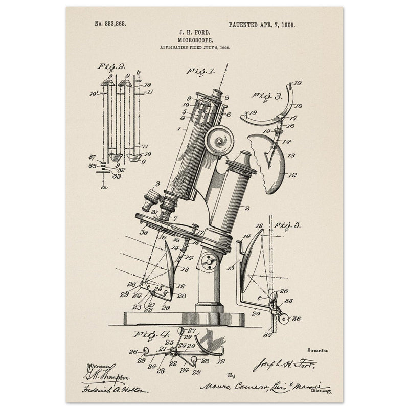 vintage microscope patent by J H Ford.