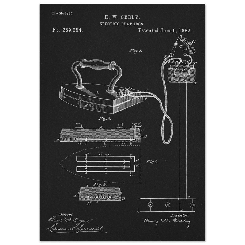 Electric Flat Iron patent by Henry W. Seeley Patent 259.054