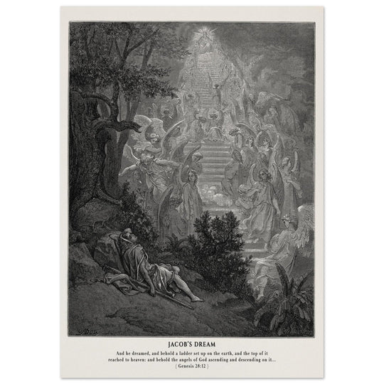 Gustave Dore The Bible engraving print . Jacob's dream.