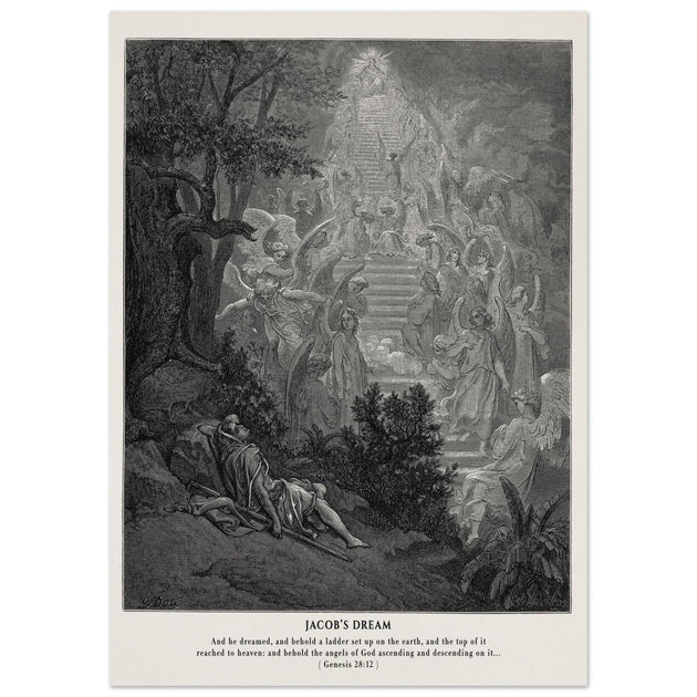 Gustave Dore The Bible engraving print . Jacob's dream.