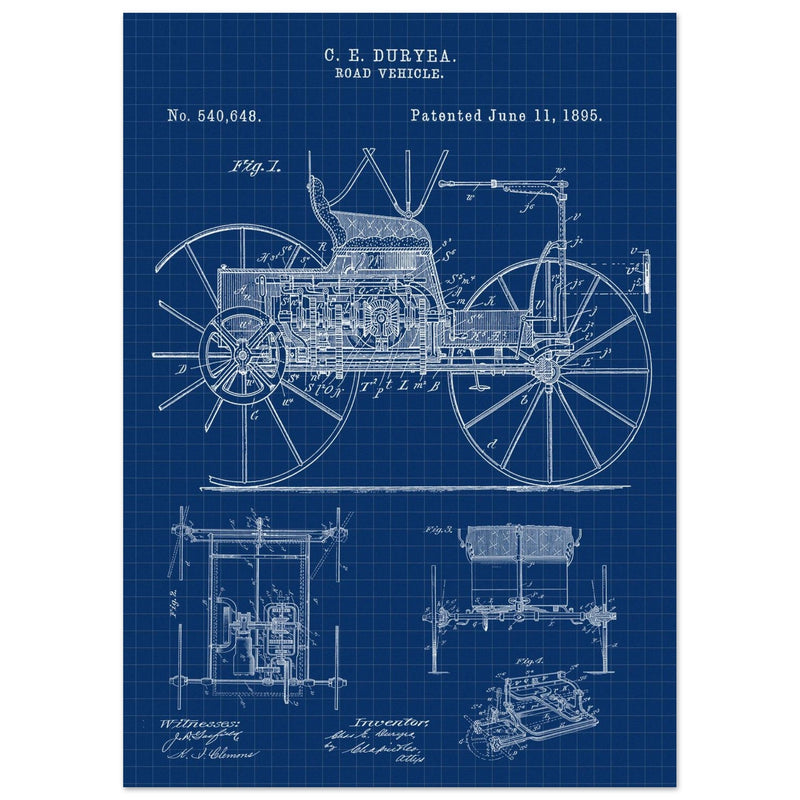 Road vehicle patent 540648 1895 by Charles Edgar Duryea. Automobile car history