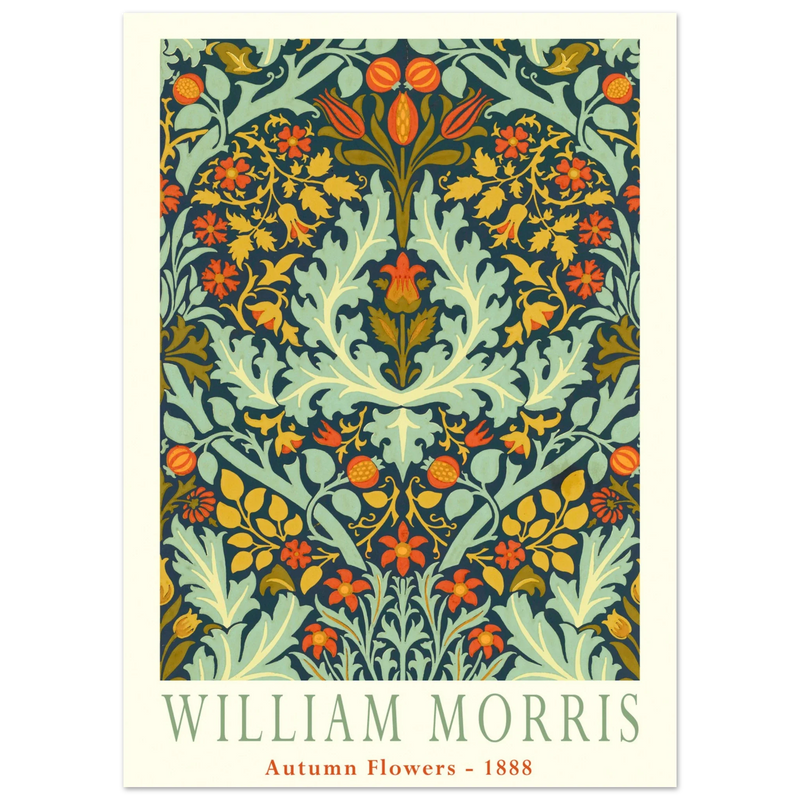 William Morris Autumn flowers vintage wallpaper reproduction.