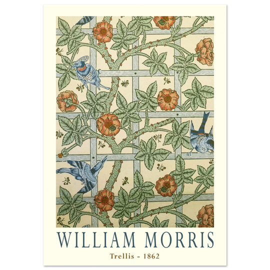 William Morris Trellis vintage wallpaper.  art print of this flower and leaves design