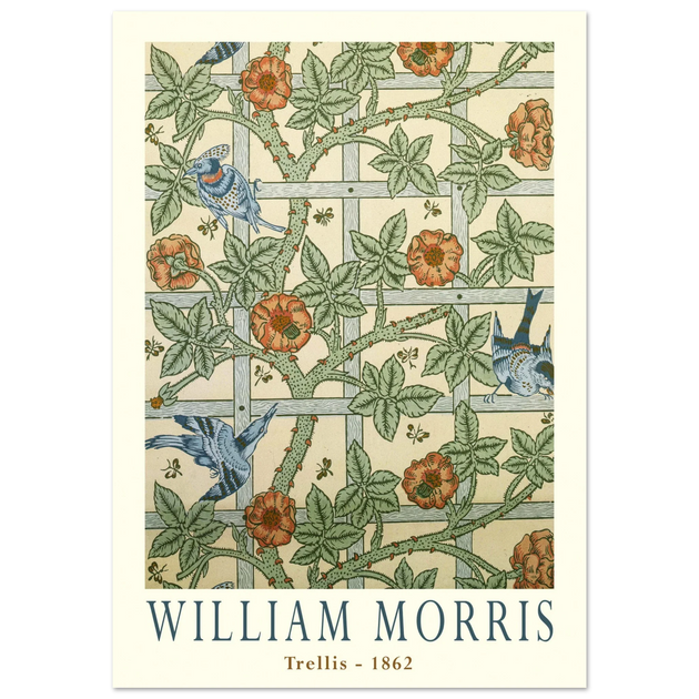 William Morris Trellis vintage wallpaper.  art print of this flower and leaves design