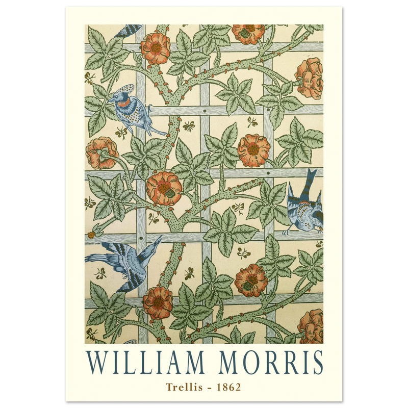 William Morris Trellis vintage wallpaper.  art print of this flower and leaves design