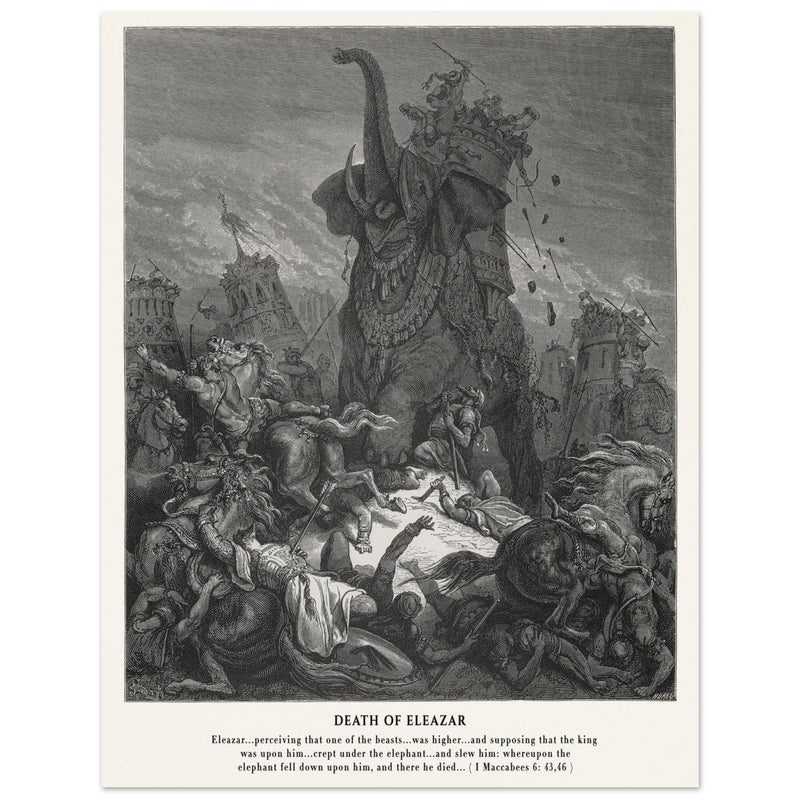 Gustave Dore The Bible engraving print . Death of Eleazar illustration .