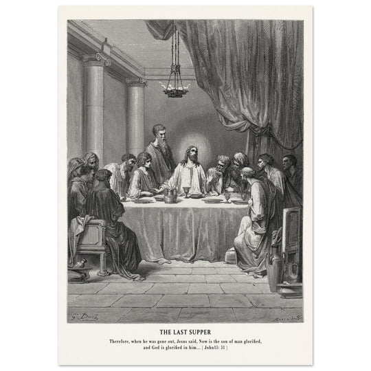 Gustave Dore The Bible engraving print . The Last Supper illustration .