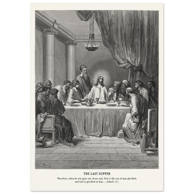 Gustave Dore The Bible engraving print . The Last Supper illustration .