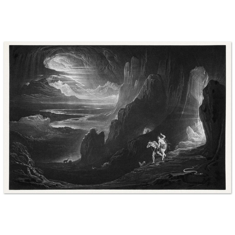 John Martin Paradise Lost vintage mezzoting engraving . Adam and Eve Driven Out of Paradise.