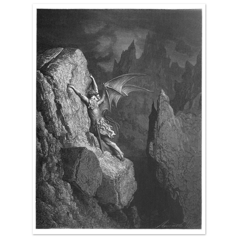 Gustave Dore Paradise Lost engraving. Satan journey through Chaos.