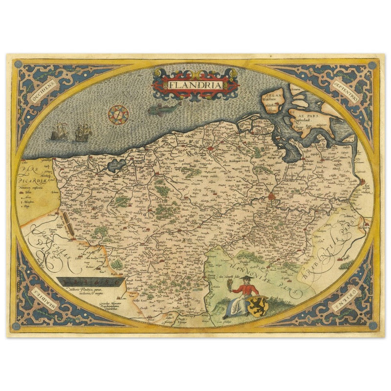 Ancient map of Flandria by Abraham Ortelius 1584. Vintage map  .