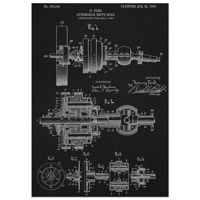 Automobile Drive Gear patent 787908 by Henry Ford. Vintage car