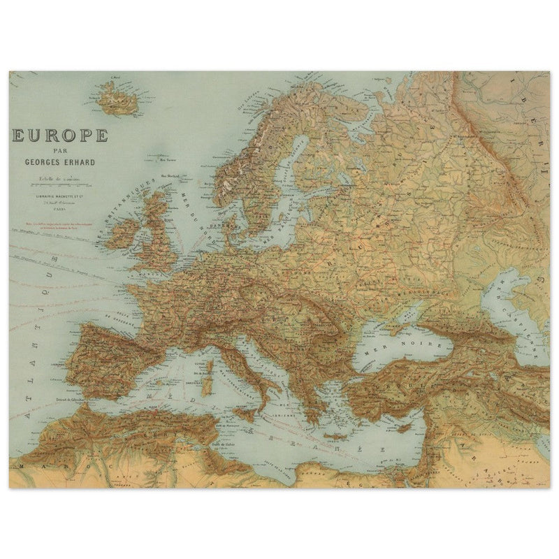 Ancient old map of Europe. George Erhard  antique map reproduction poster. decoration