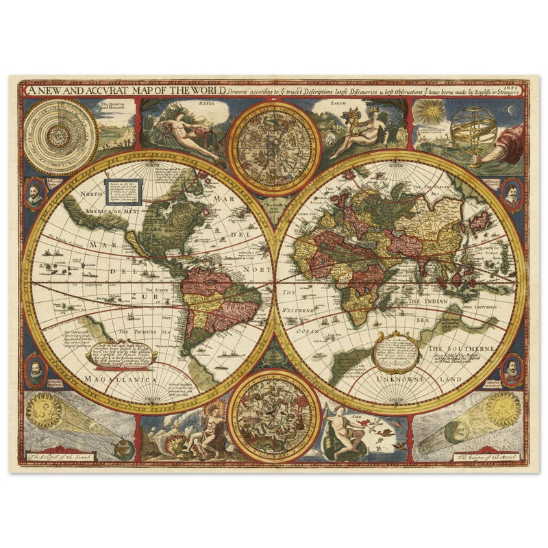 John Speed Ancient double hemisphere world map.