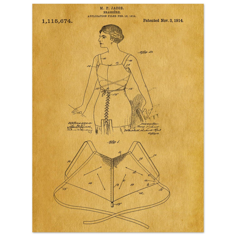 Brassiere patent drawing by M P Jacob.