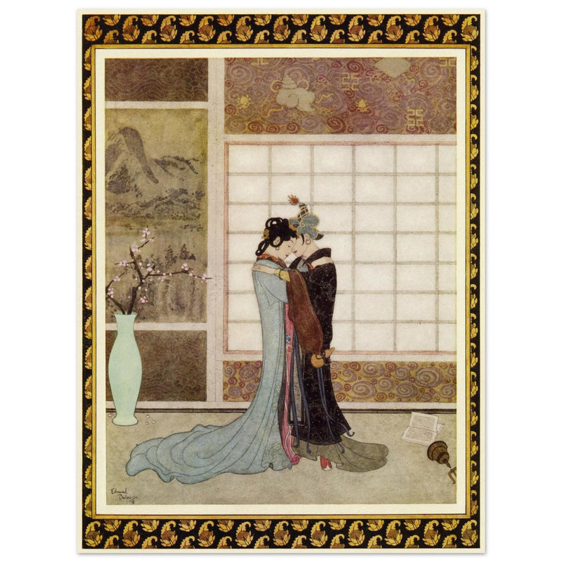 Edmund Dulac and one of his illustration for Princess Badura fairy tale.