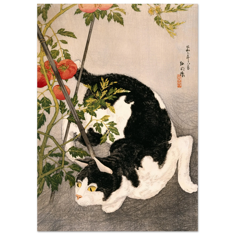 Black Cat and Tomato Plant vintage poster reproduction by Takahashi Hiroaki 1931