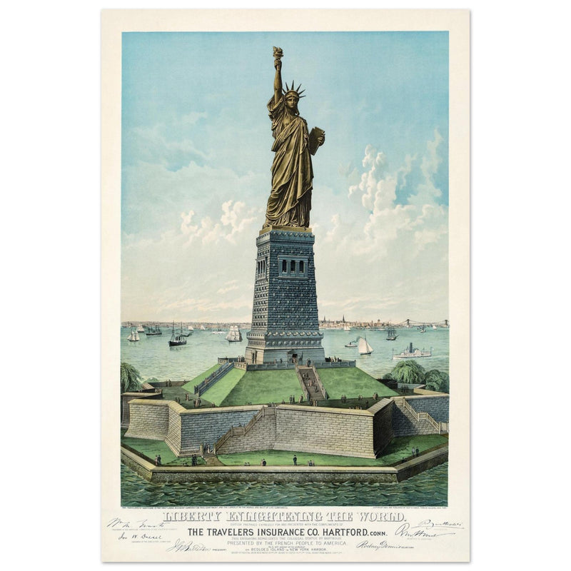 The Statue of Liberty New York City travel vintage poster .