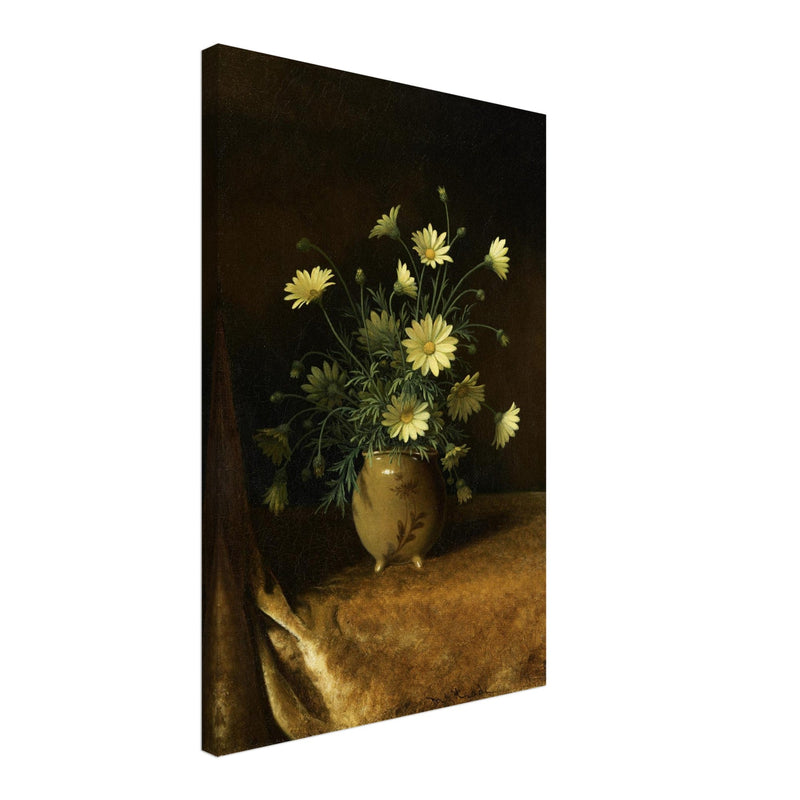 Yellow Daisies in a Brown Bowl antique painting reproduction by Martin Johnson Heade