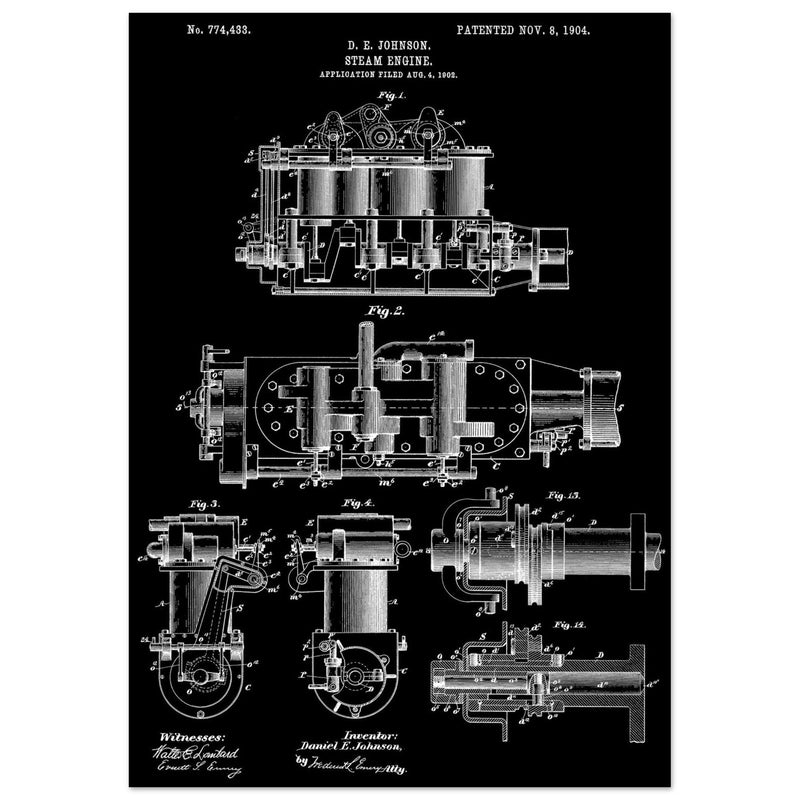 Steam engine patent 1904 by D. E Johnson.