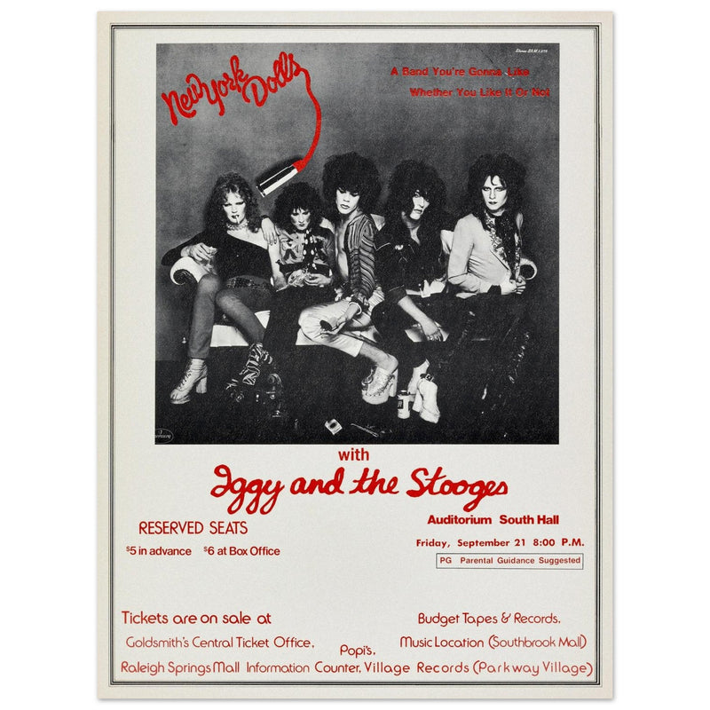 Iggy and the Stooges vintage concert poster. Performance in Memphis in 1973.