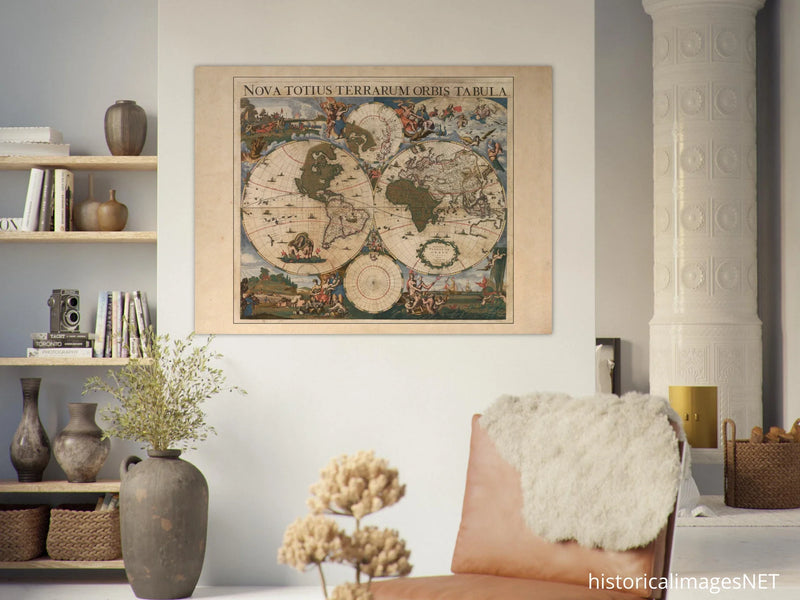 Ancient world map poster 17th century Nova Totius Terrarum Orbis Tabula