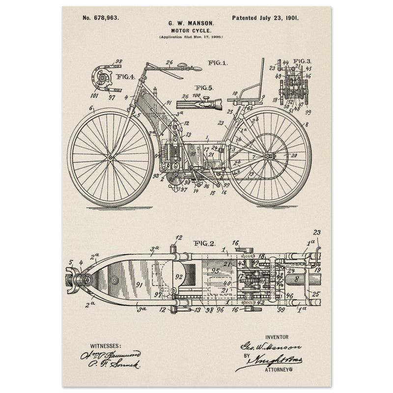 Motorcycle old patent by G. W Manson.