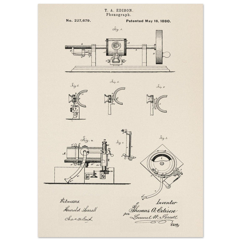 The Phonograph patentby Thomas Alva Edison. Patent 227679