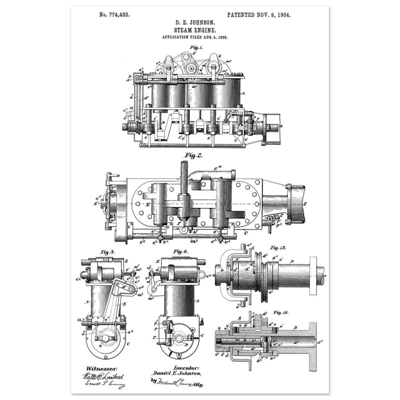 Steam engine patent 1904 by D. E Johnson.