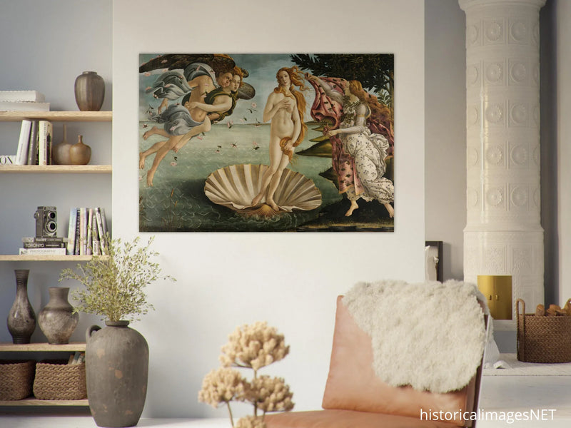 The birth of Venus by Sandro Botticelli. Greek Mythology art print of antique painting.