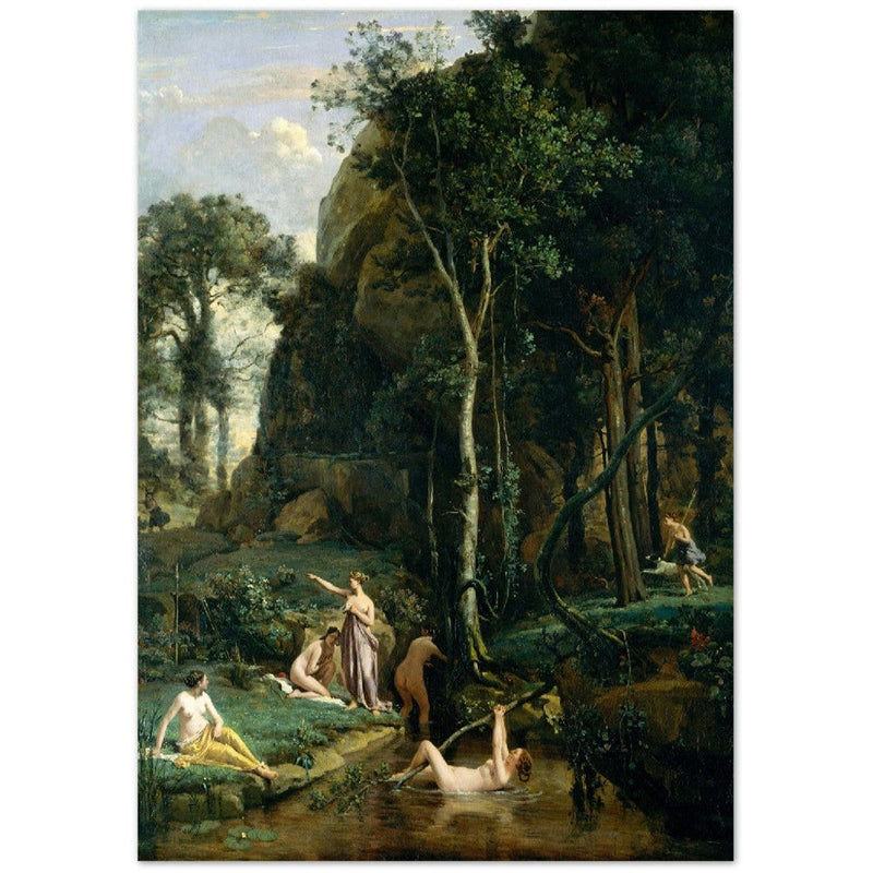 Diana and Actaeon ( Diana Surprised in Her Bath ) by Camille Corot 1836. Antique painting art print. Greek mythology .