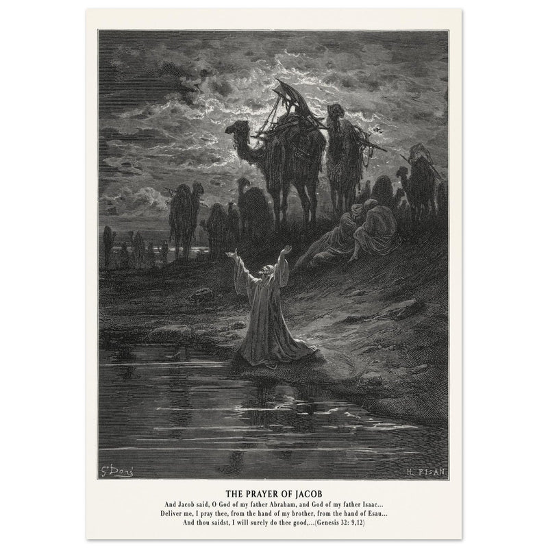 Gustave Dore The Bible engraving print . The prayer of Jacob .