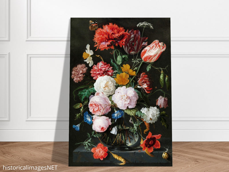 Flowers in a Glass Vase by Jan Davidsz. de Heem XVII Century Canvas reproduction