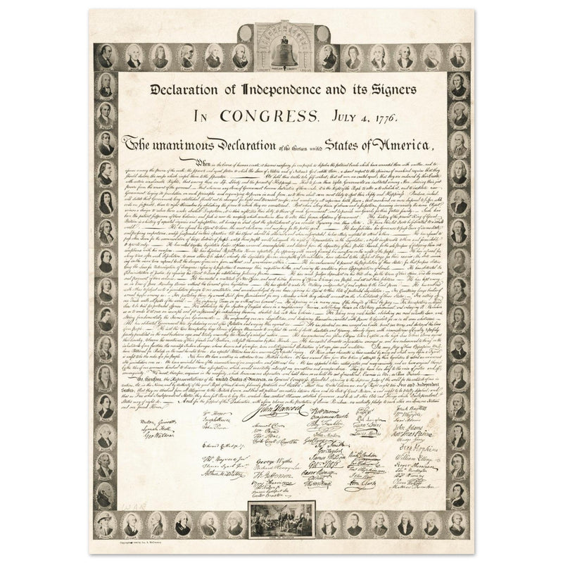 Declaration of Independence of the United States of America and its signers.