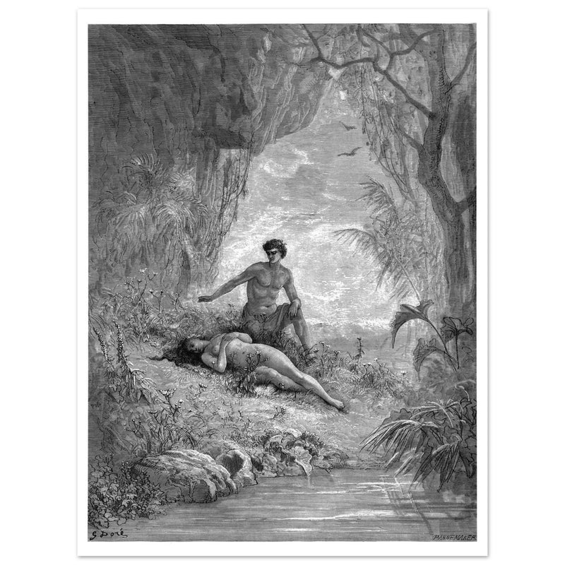 Gustave Dore Paradise Lost engraving . Adam and Eve in Eden.